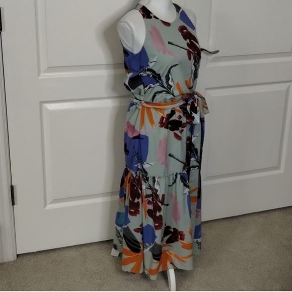 Slate & Willow green floral midi dress sleeveless size 0 blue orange maroon - Picture 5 of 9